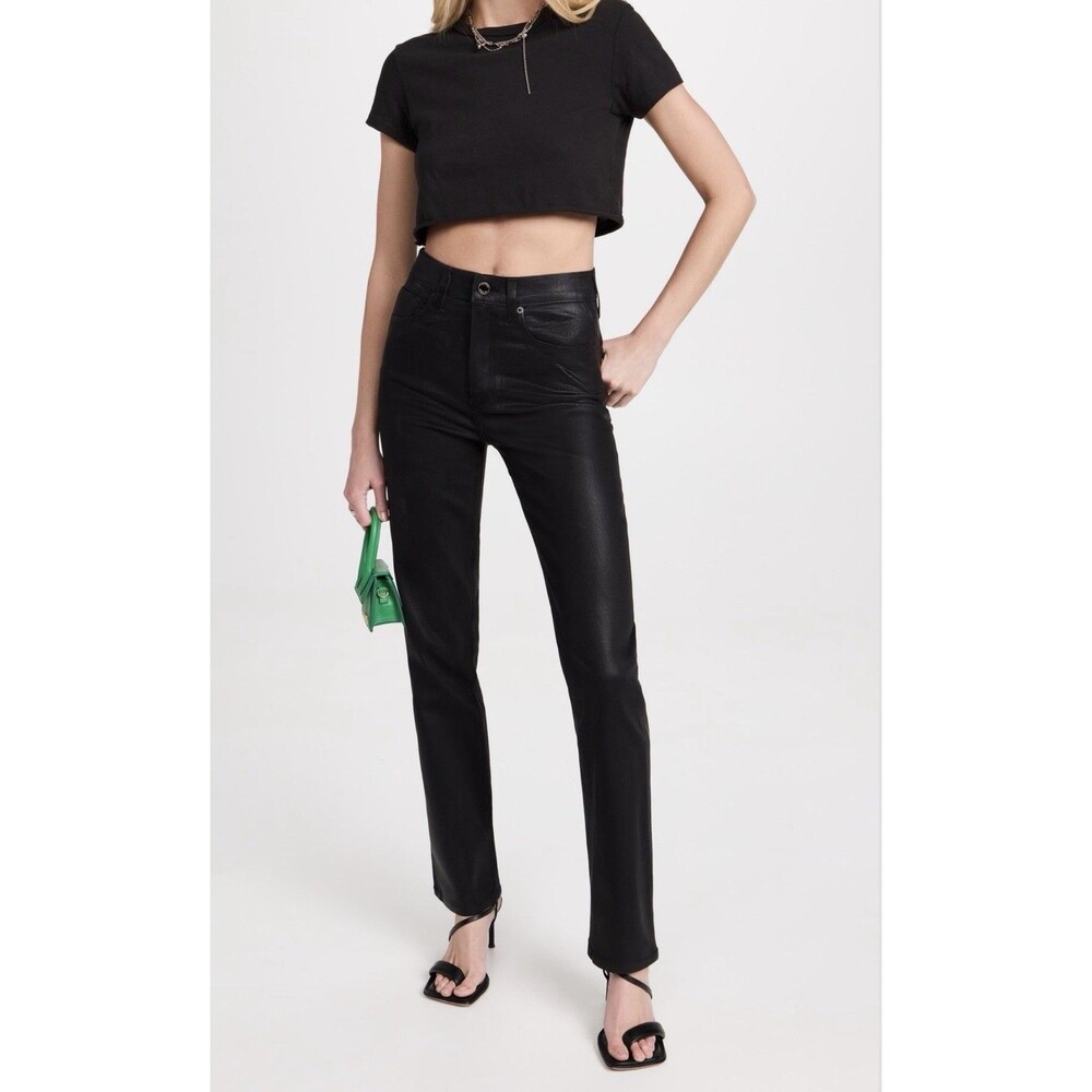 Le Jean High Rise Sabine Ankle Straight Jeans in Black Waxed Size 27